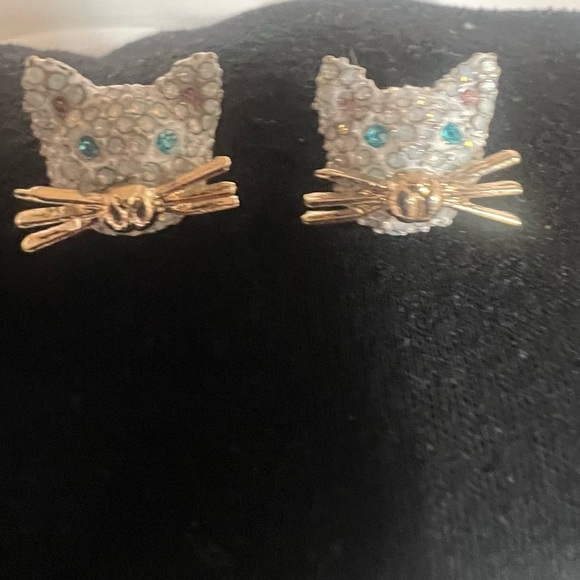 Betsy Johnson pave cat earrings - Picture 2 of 3